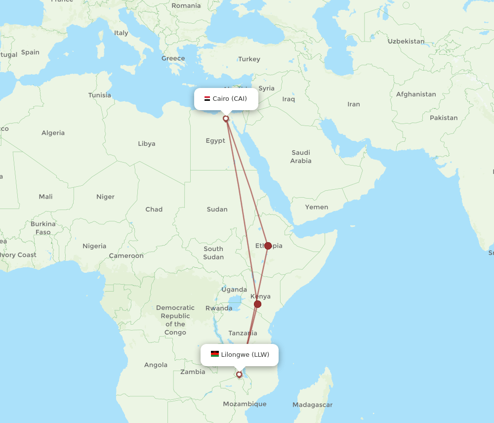 CAI to LLW flights and routes map