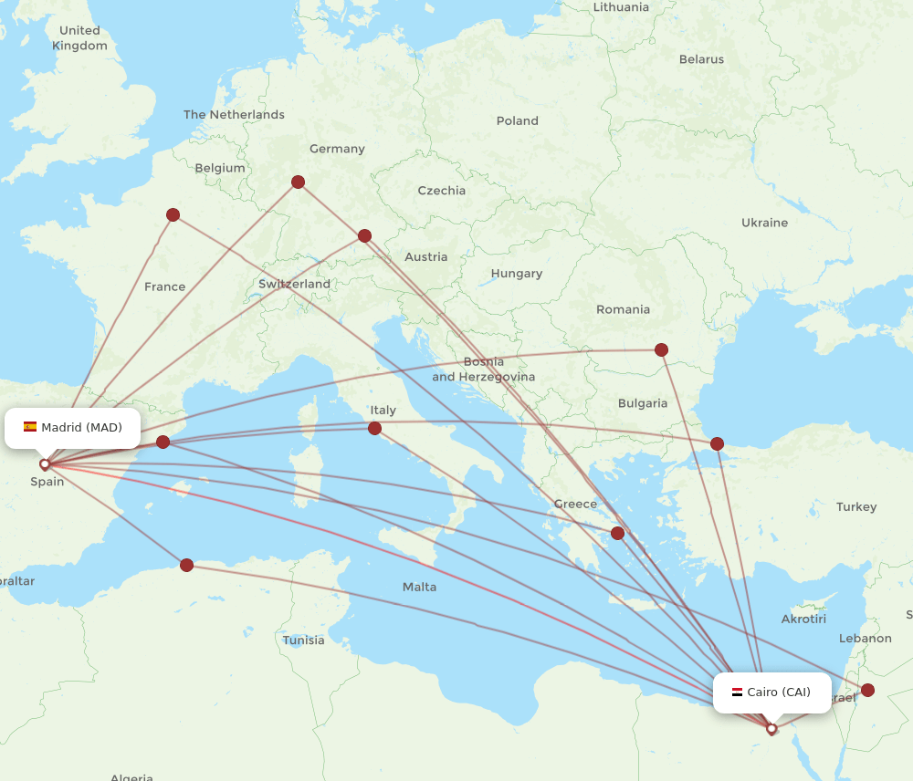 CAI to MAD flights and routes map