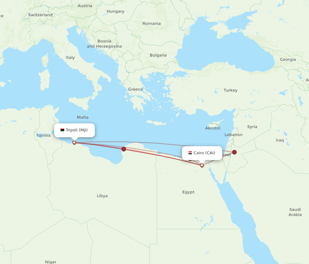 CAI to MJI flights and routes map