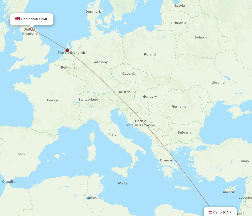 CAI to MME flights and routes map