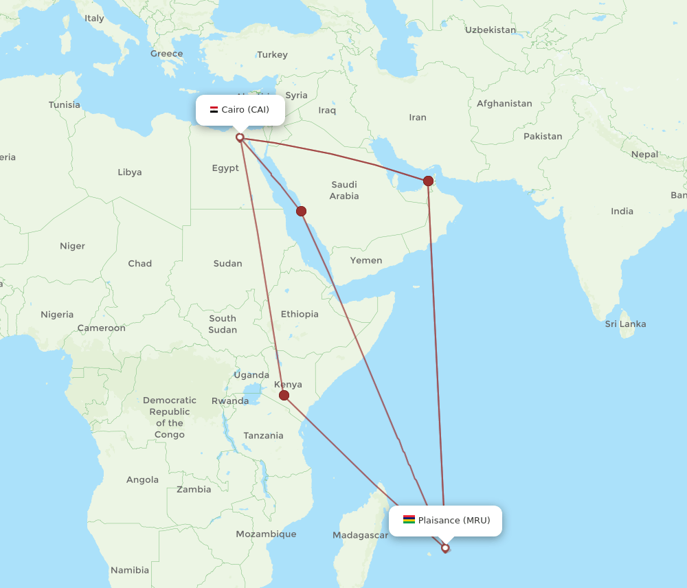 CAI to MRU flights and routes map
