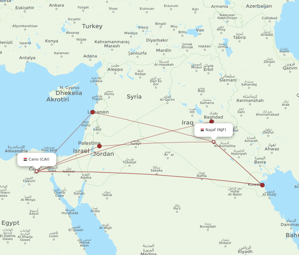 CAI-NJF flight routes