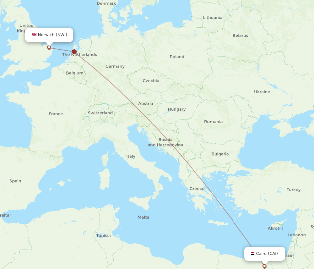 CAI to NWI flights and routes map