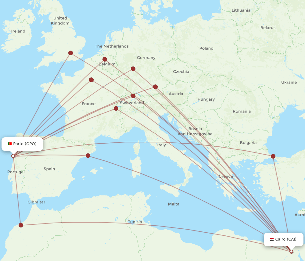 CAI-OPO flight routes