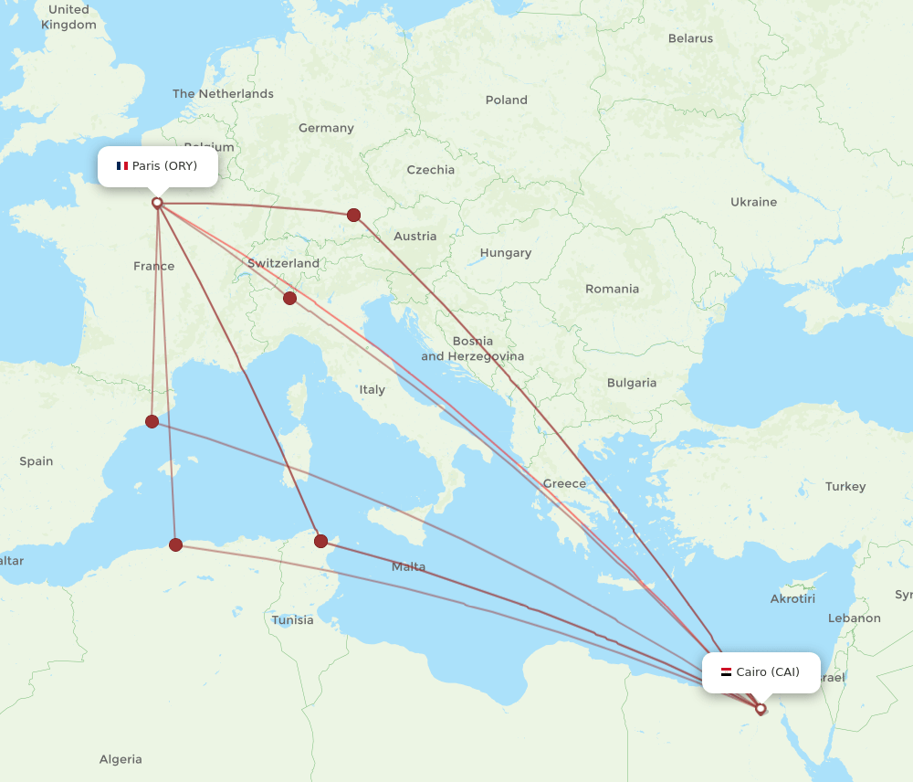 CAI to ORY flights and routes map