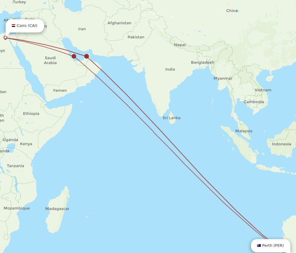 CAI-PER flight routes