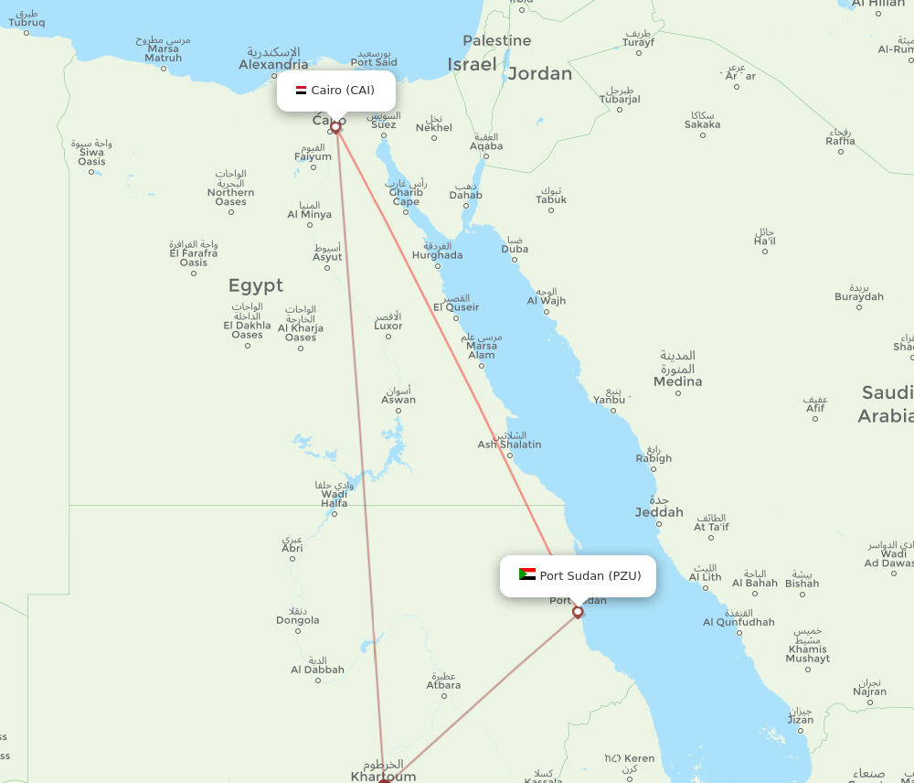 Cairo - Port Sudan route map and flight paths