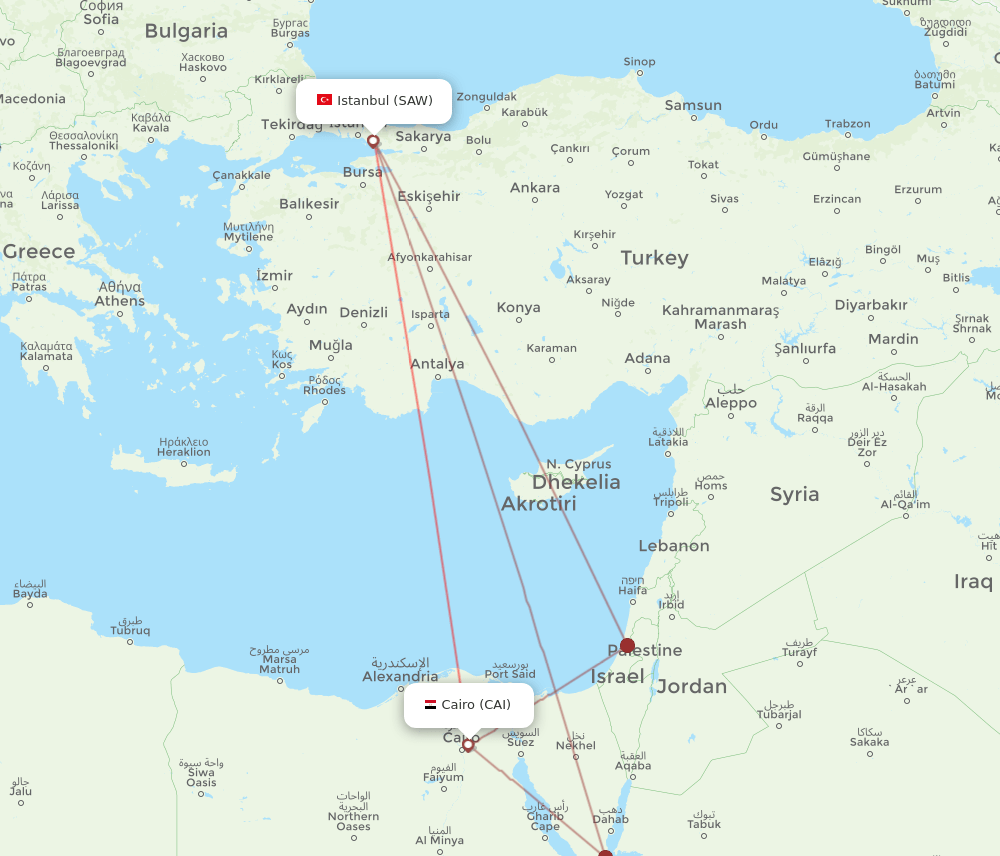 CAI to SAW flights and routes map