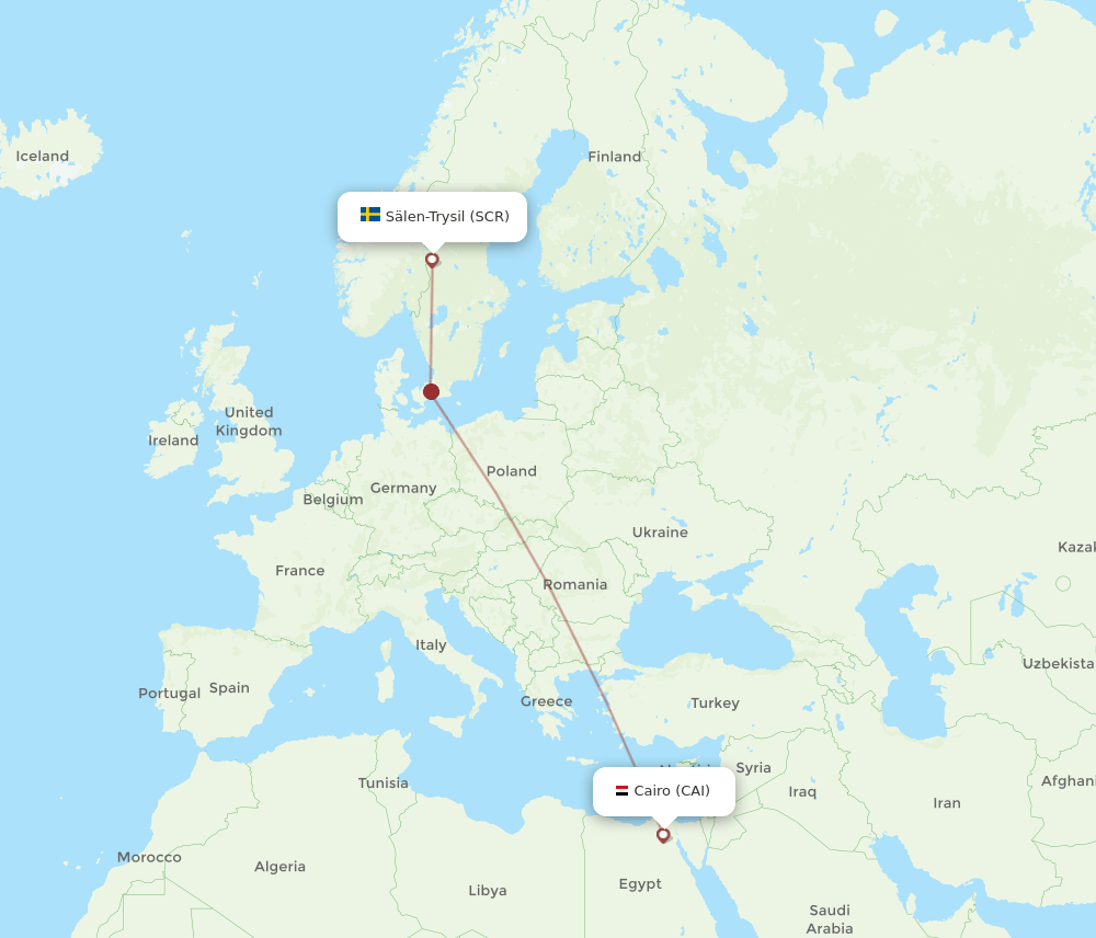 Cairo - Salen route map and flight paths