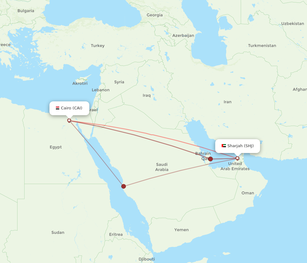 CAI to SHJ flights and routes map