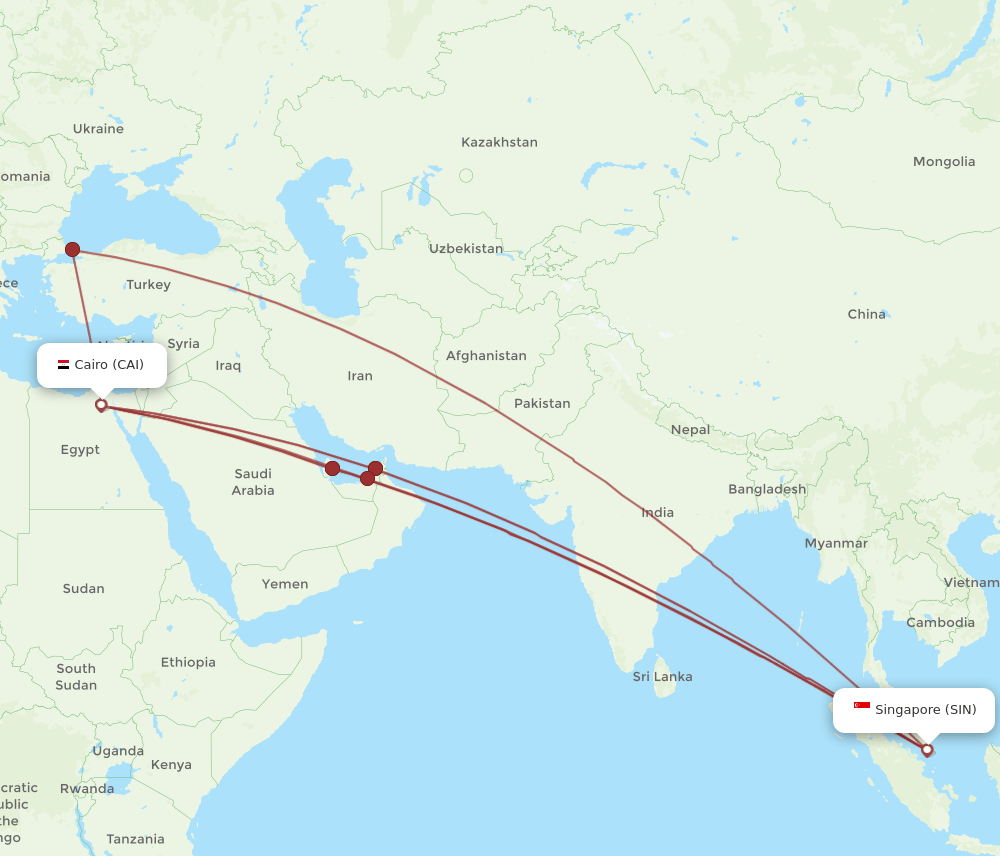 CAI-SIN flight routes