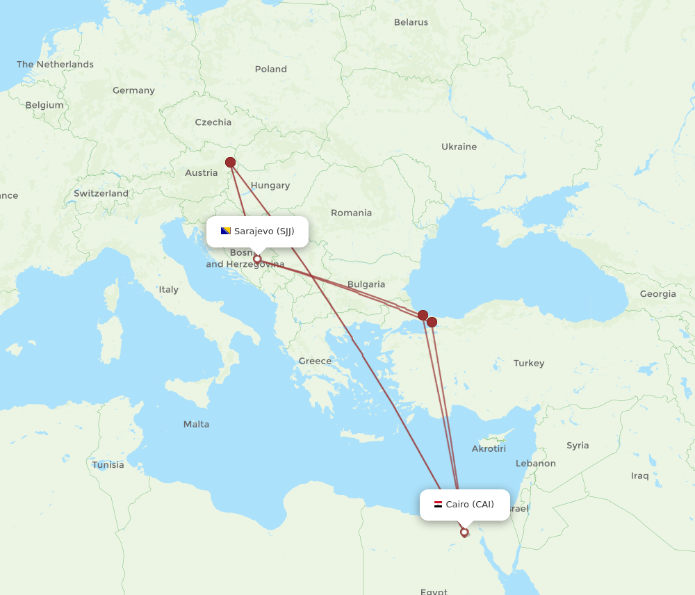CAI-SJJ flight routes