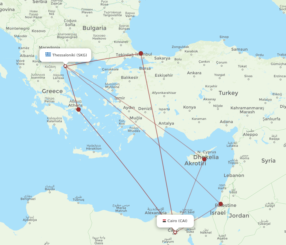 CAI to SKG flights and routes map
