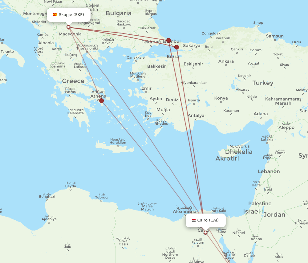 CAI-SKP flight routes