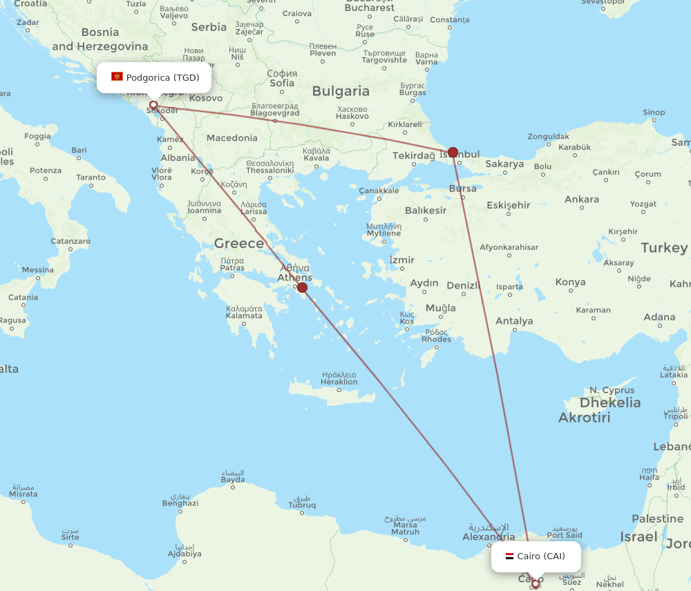 CAI-TGD flight routes