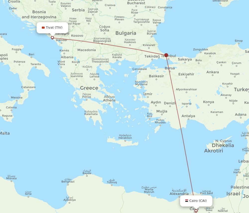 CAI to TIV flights and routes map