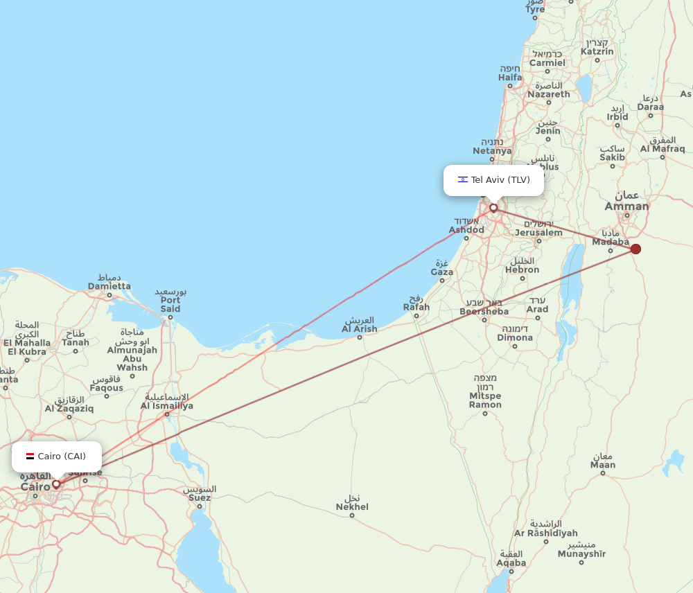 Cairo - Tel Aviv-Yafo route map and flight paths
