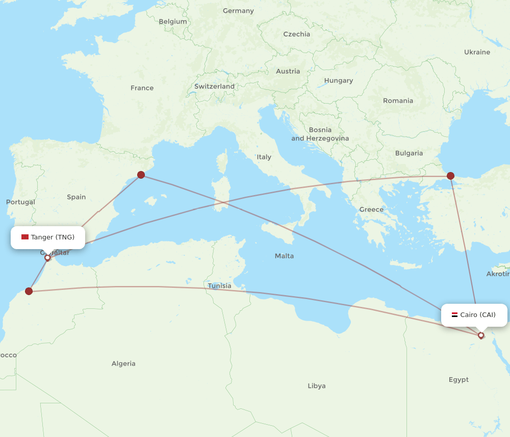 CAI to TNG flights and routes map
