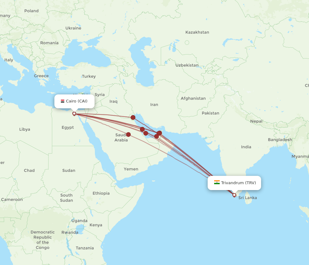 CAI to TRV flights and routes map