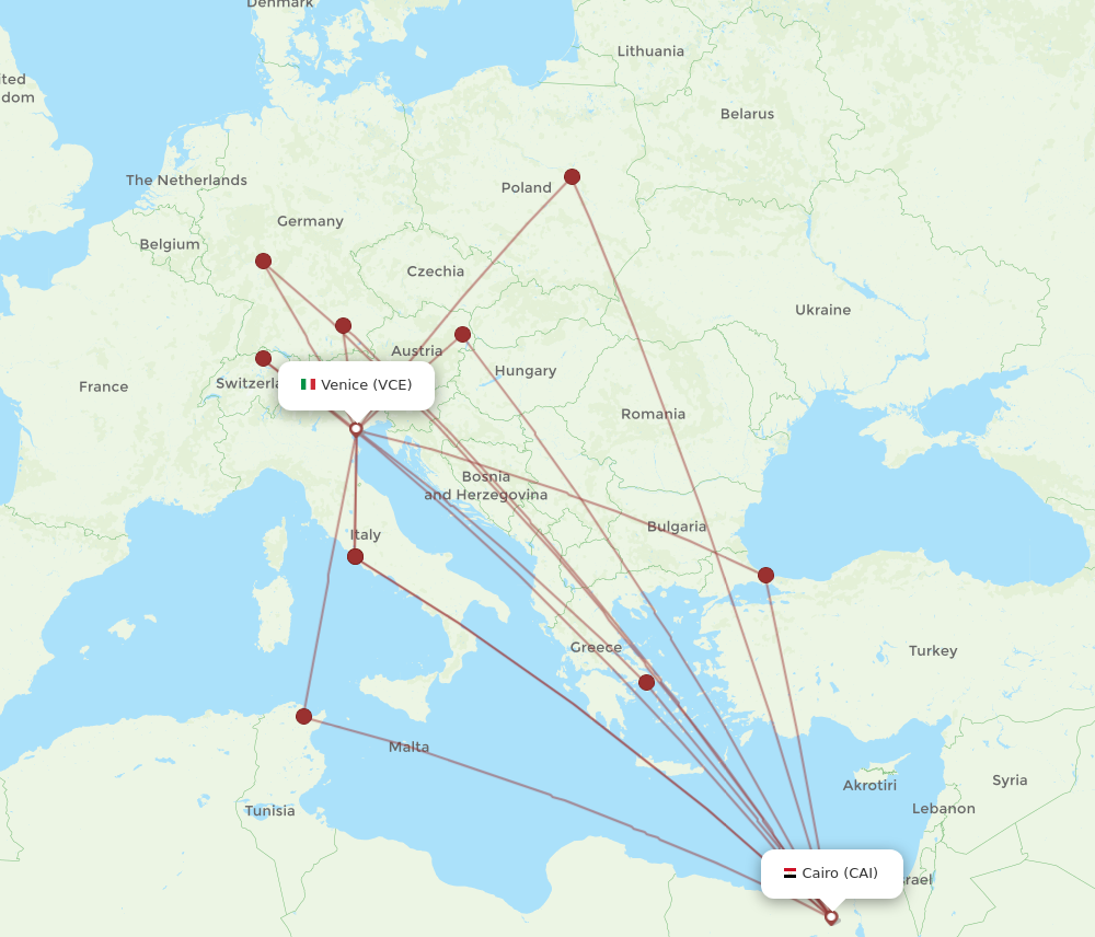 CAI to VCE flights and routes map