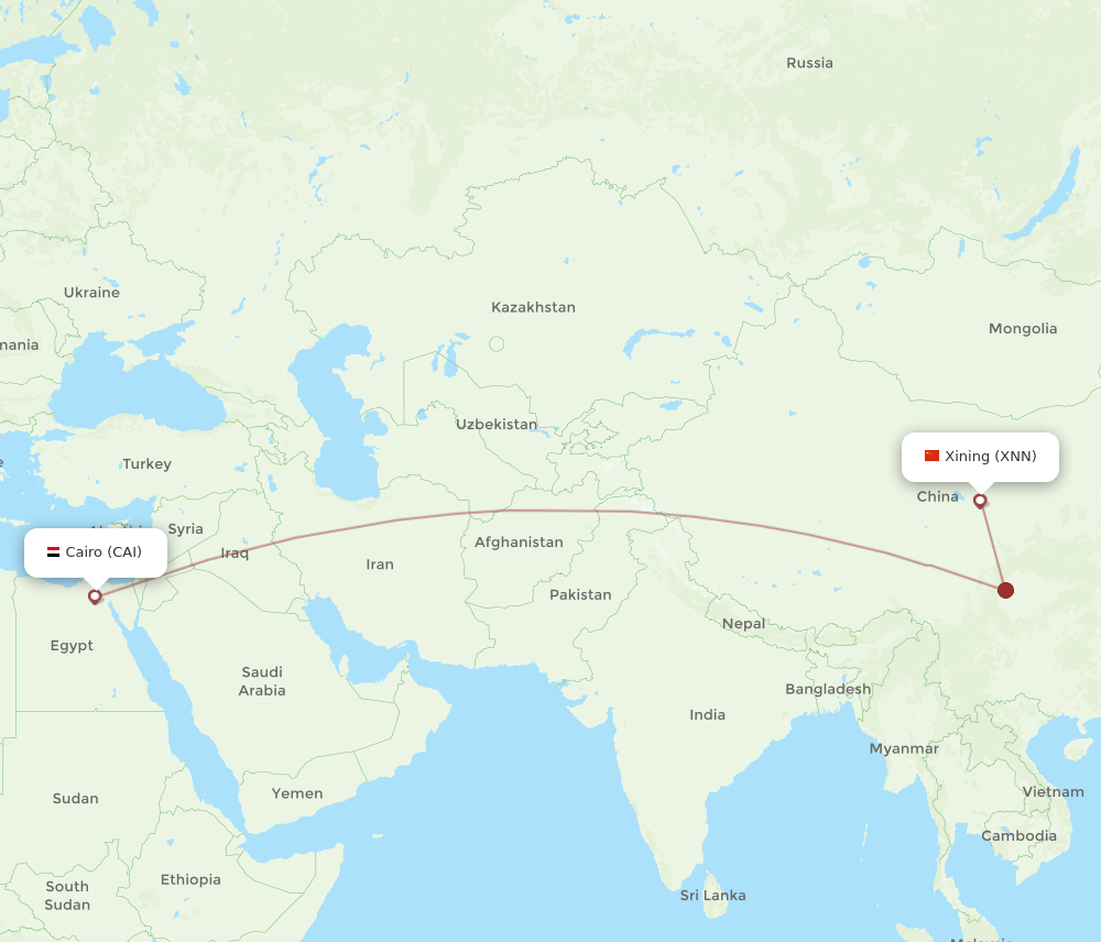 CAI to XNN flights and routes map