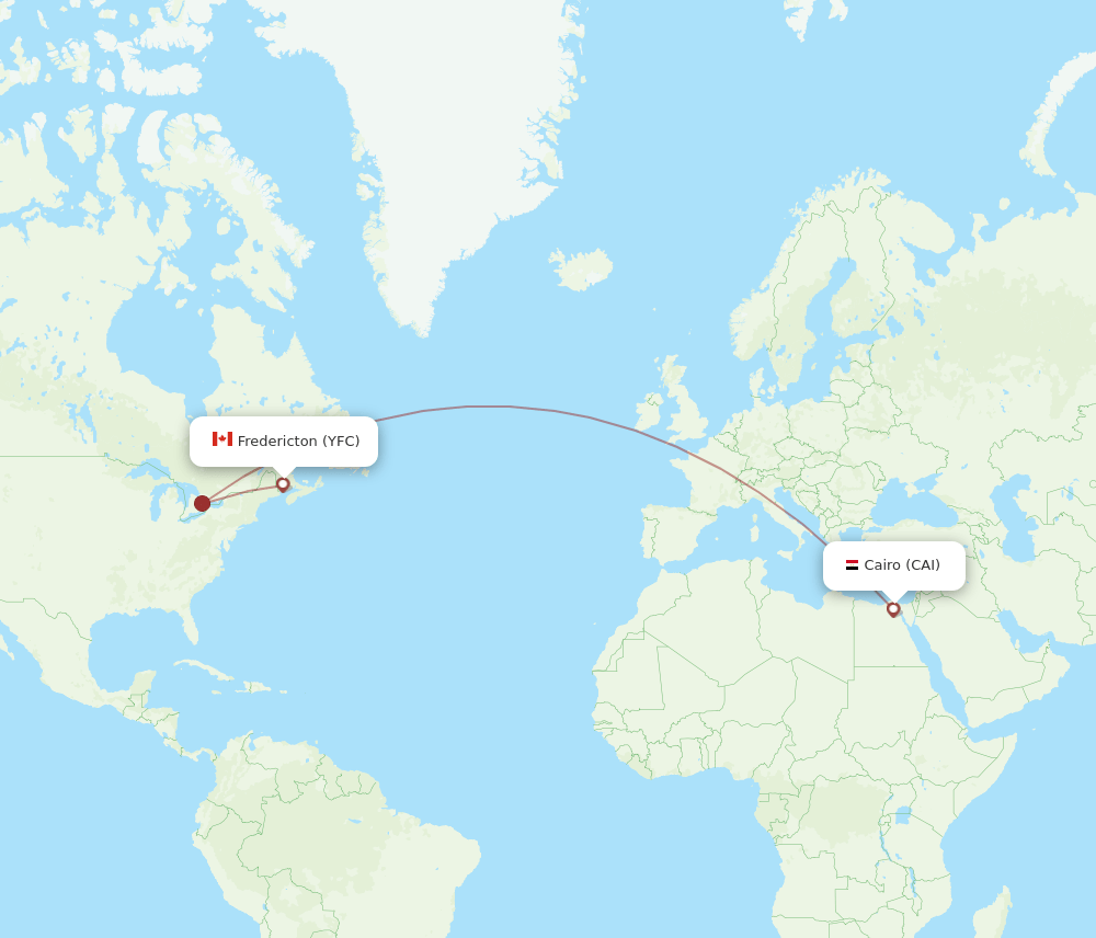 Cairo - Fredericton route map and flight paths
