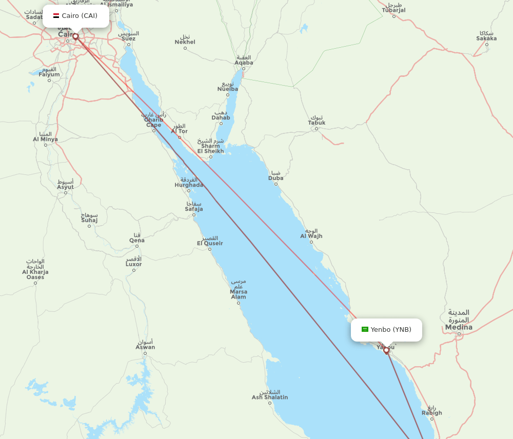 CAI to YNB flights and routes map