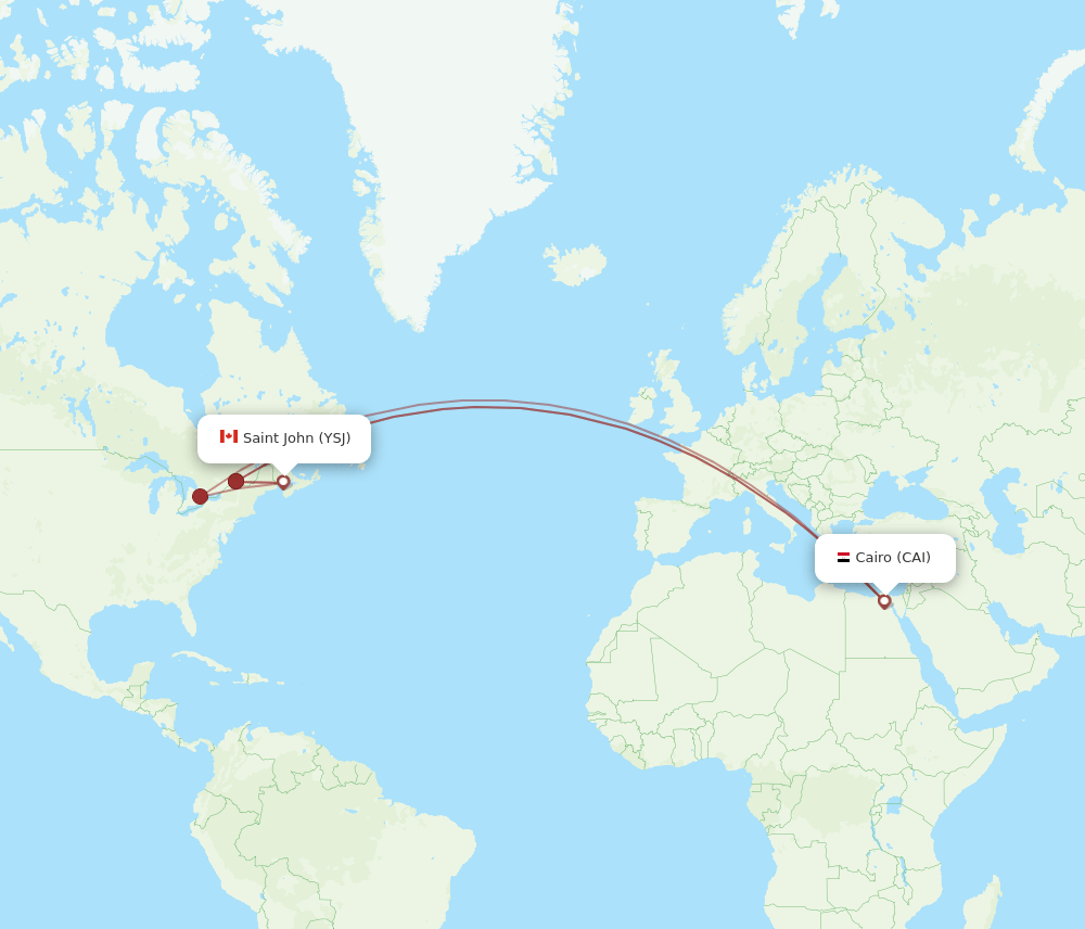 Cairo - Saint John route map and flight paths