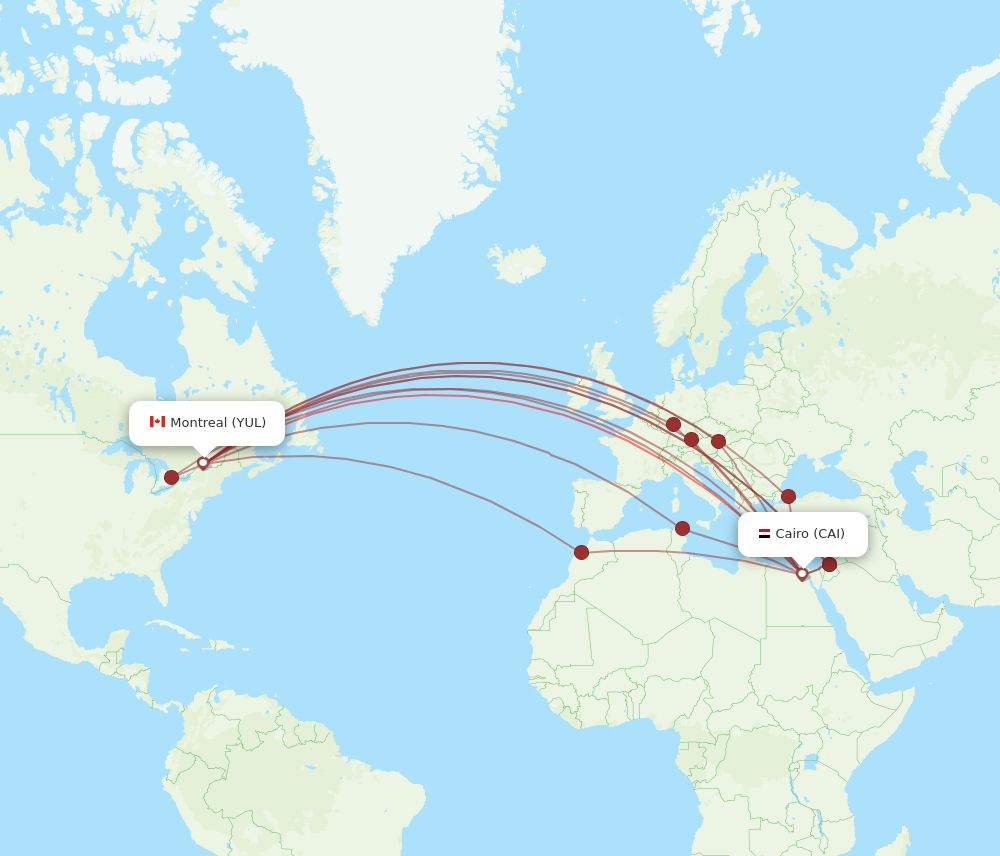 CAI to YUL flights and routes map