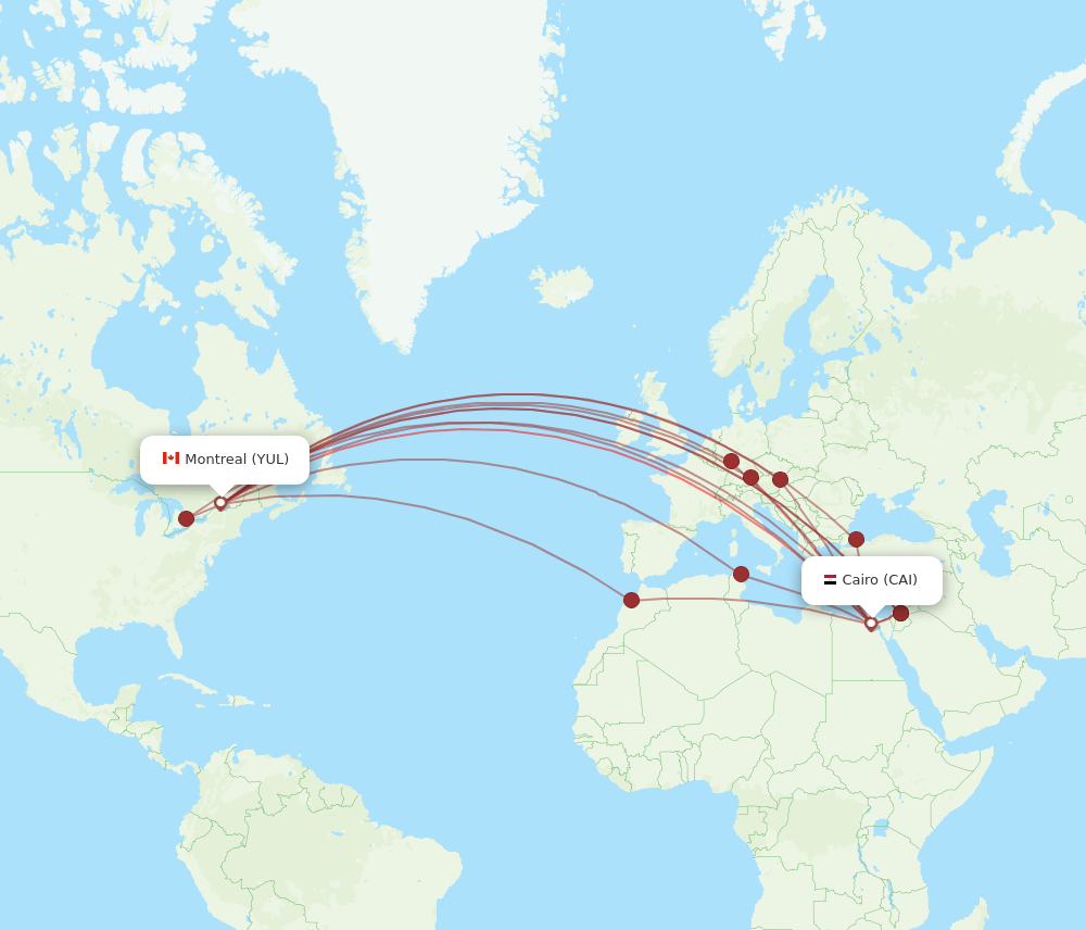 CAI to YUL flights and routes map