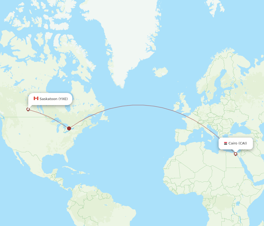 Saskatoon - Cairo route map and flight paths