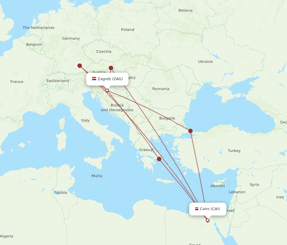 CAI to ZAG flights and routes map