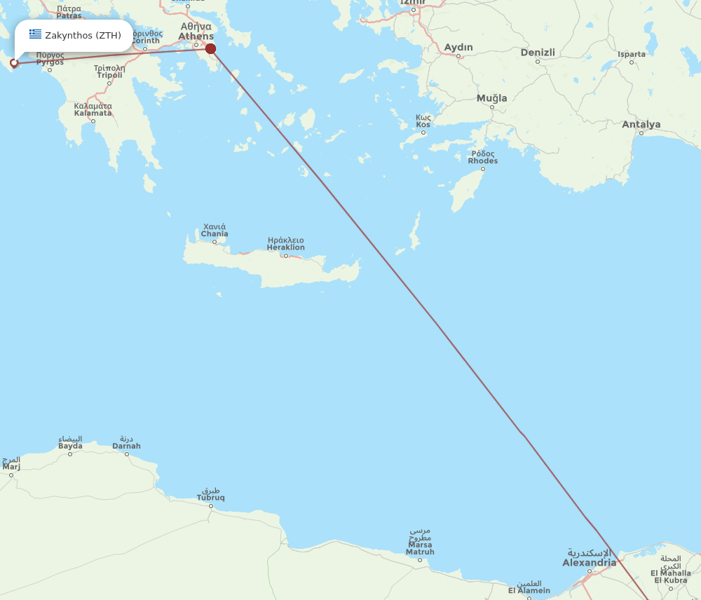 Zakinthos - Cairo route map and flight paths