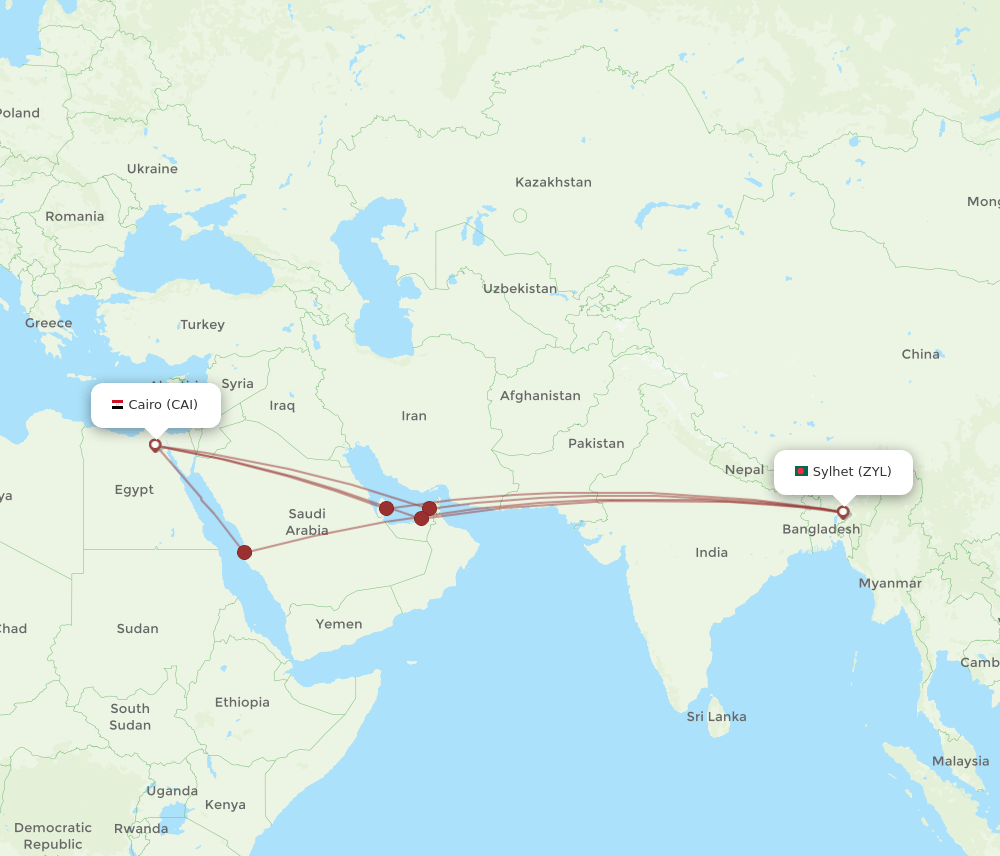 CAI-ZYL flight routes
