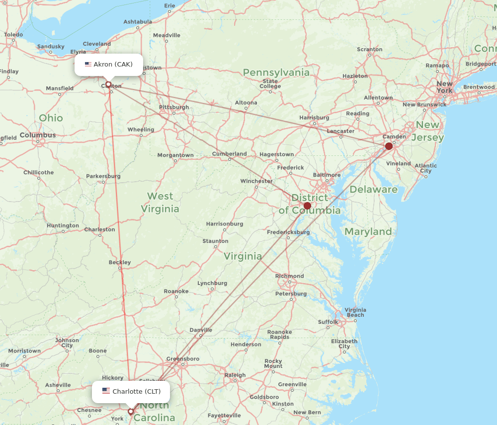 CAK-CLT flight routes