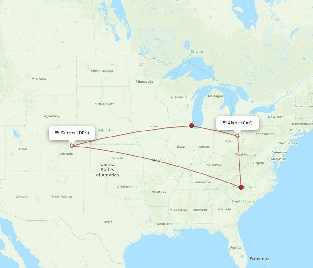 CAK-DEN flight routes