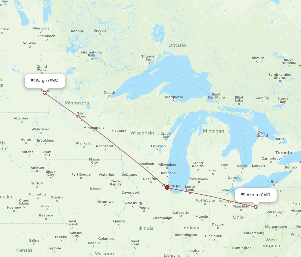 CAK to FAR flights and routes map