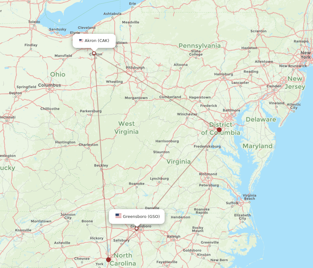 CAK-GSO flight routes