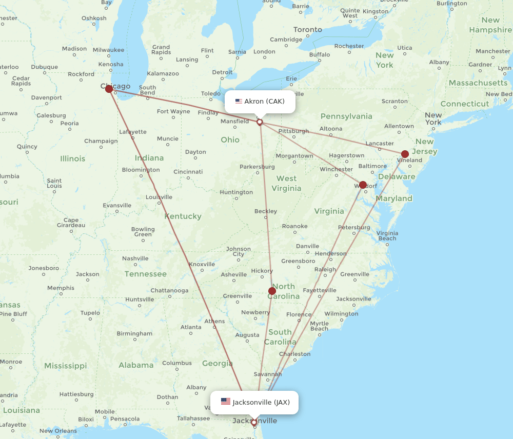 CAK-JAX flight routes