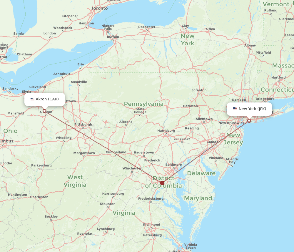 CAK-JFK flight routes