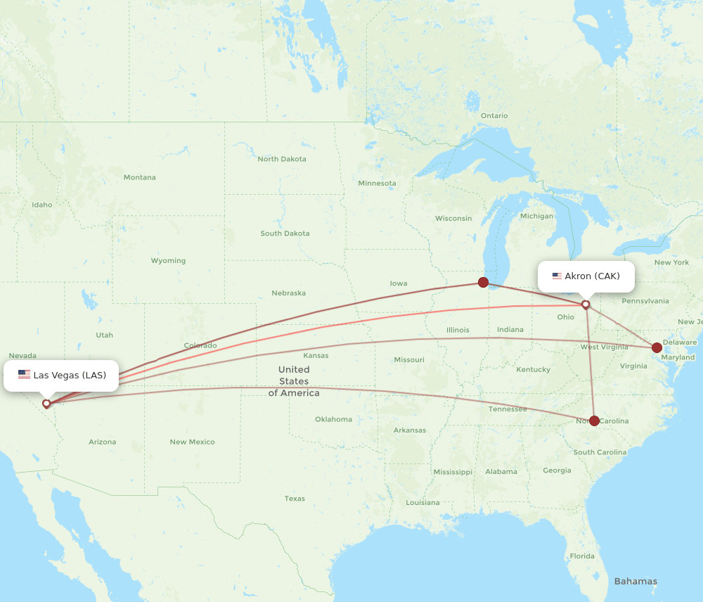 CAK-LAS flight routes