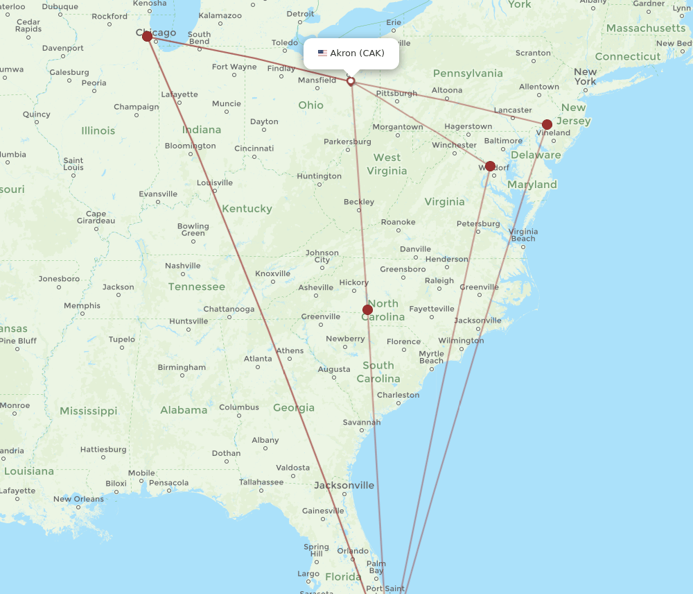 CAK-MIA flight routes