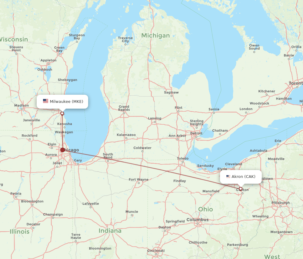 CAK-MKE flight routes