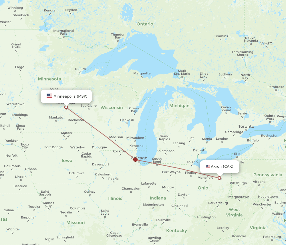 CAK-MSP flight routes