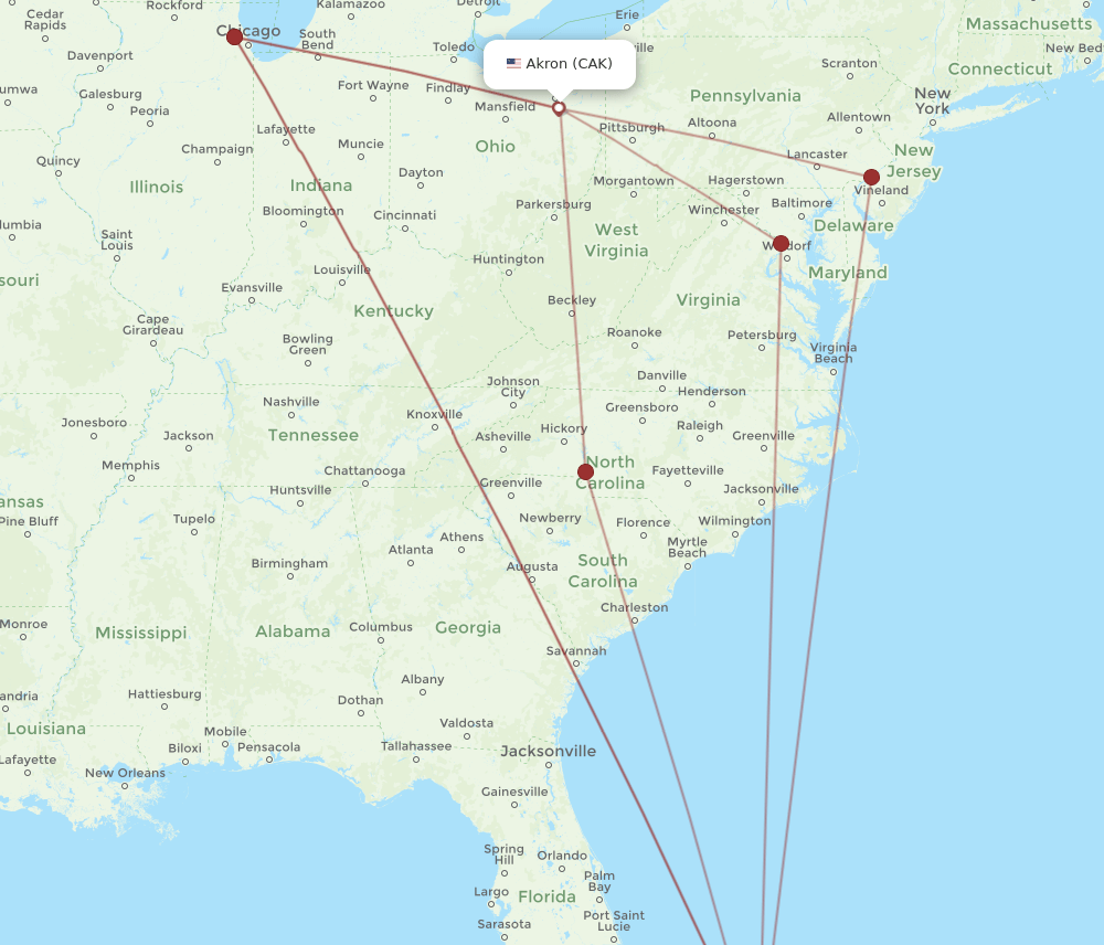 CAK to NAS flights and routes map