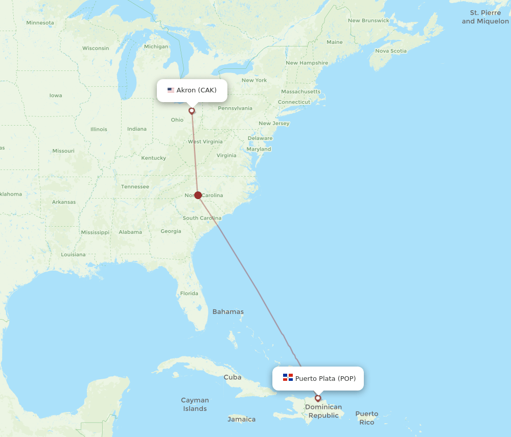 CAK to POP flights and routes map