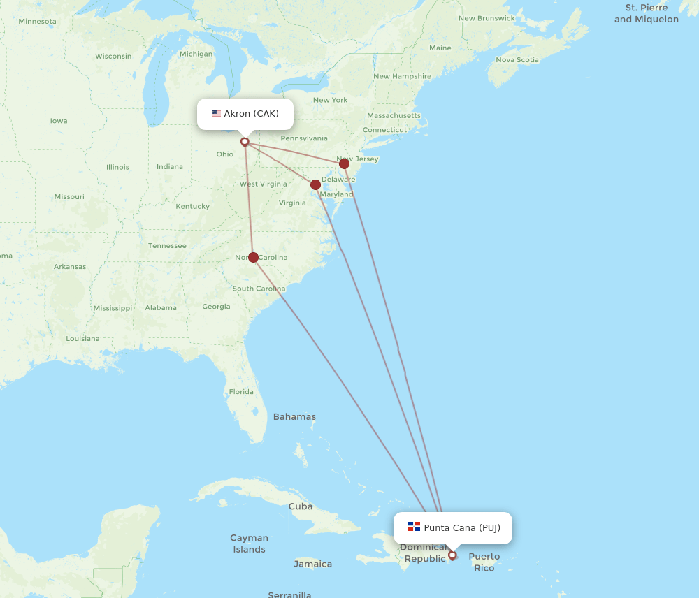CAK to PUJ flights and routes map