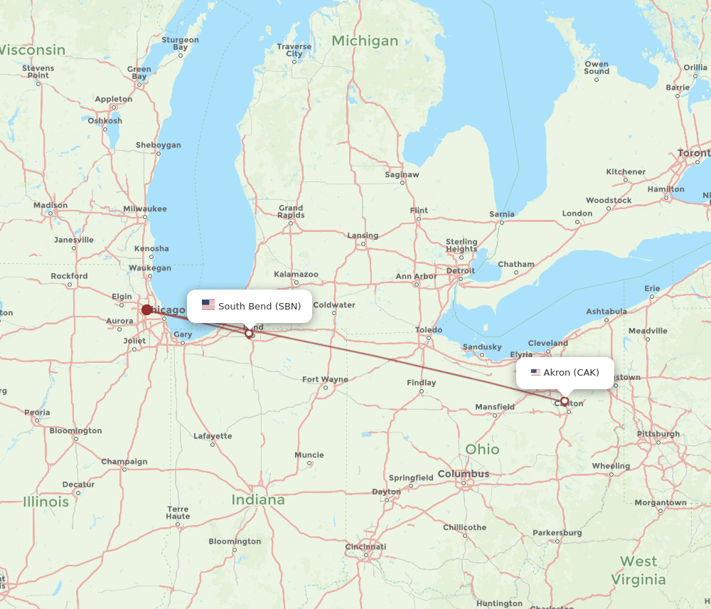 CAK-SBN flight routes