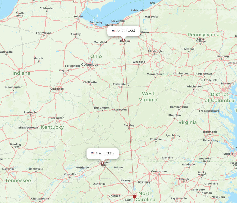 CAK to TRI flights and routes map