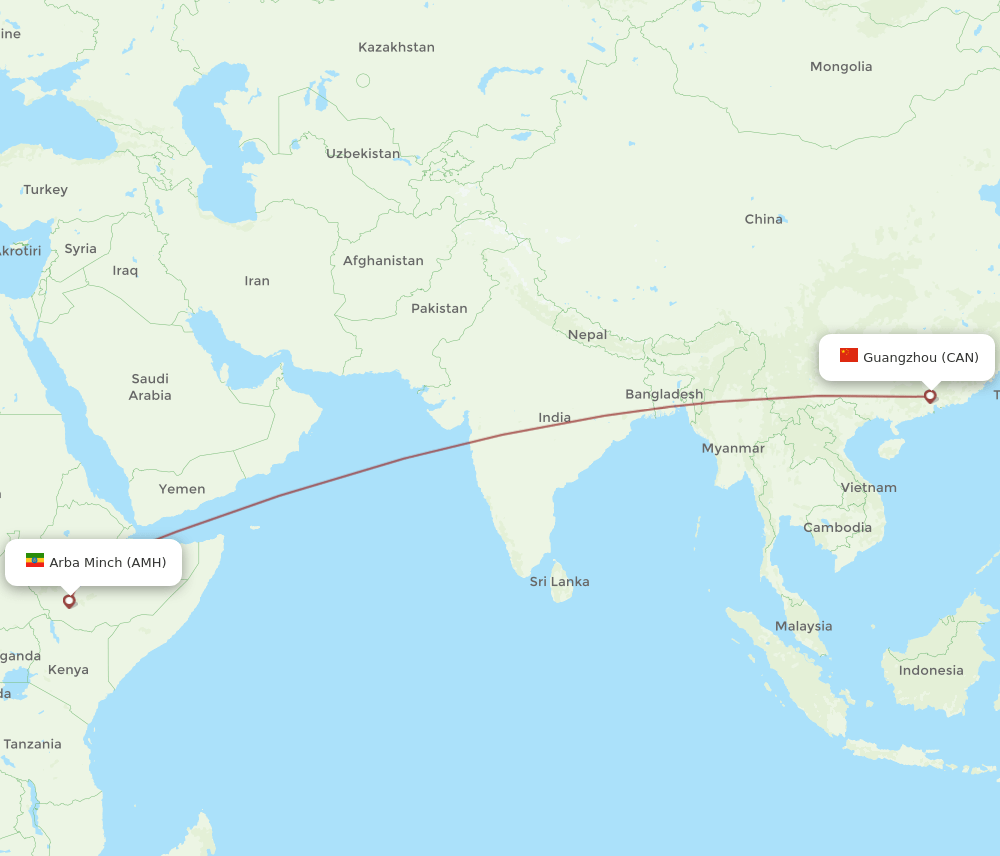 CAN to AMH flights and routes map